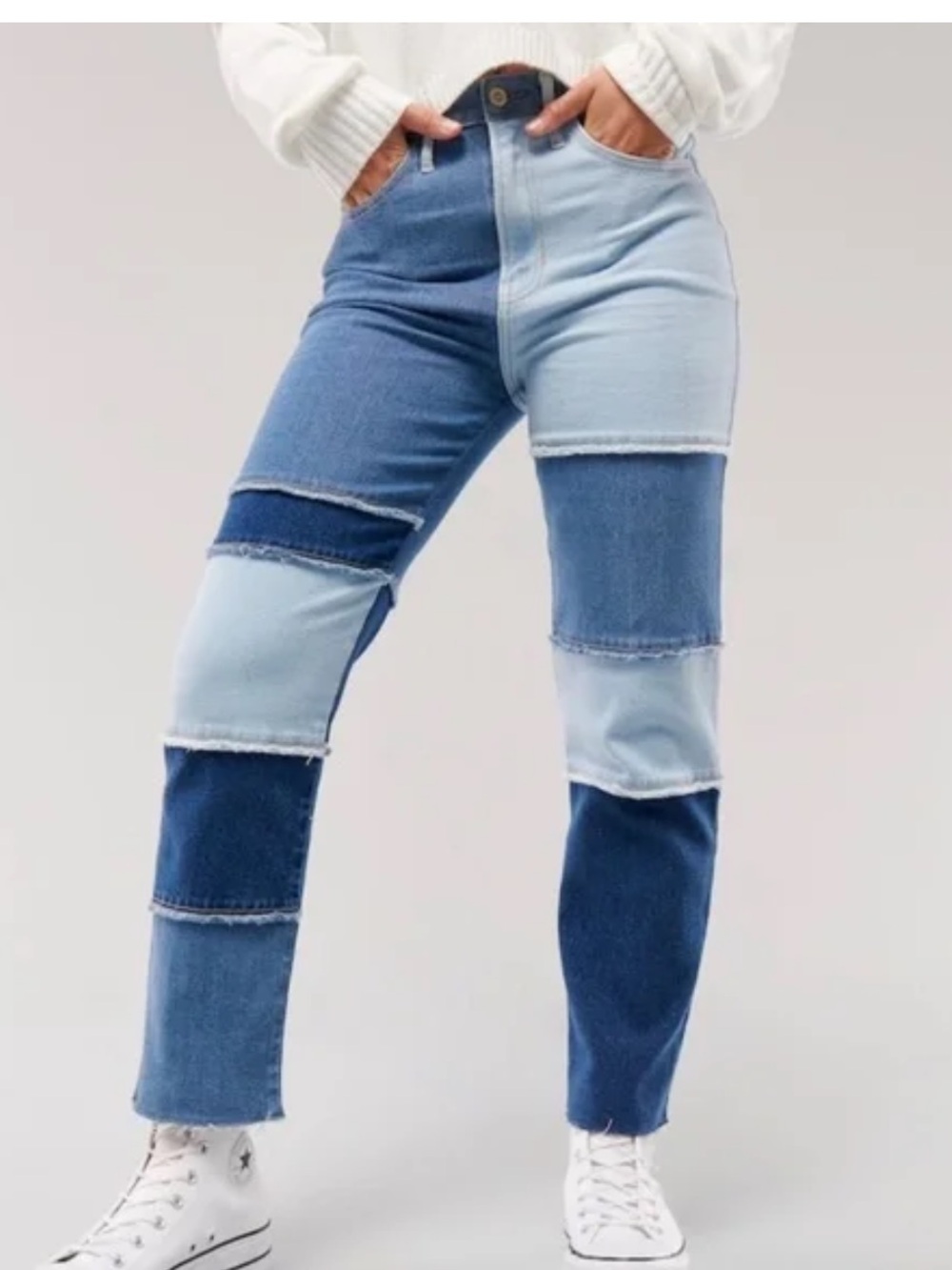 Hollister Two-Tone Patchwork High-Rise Jeans - Light & Dark Blue 13R